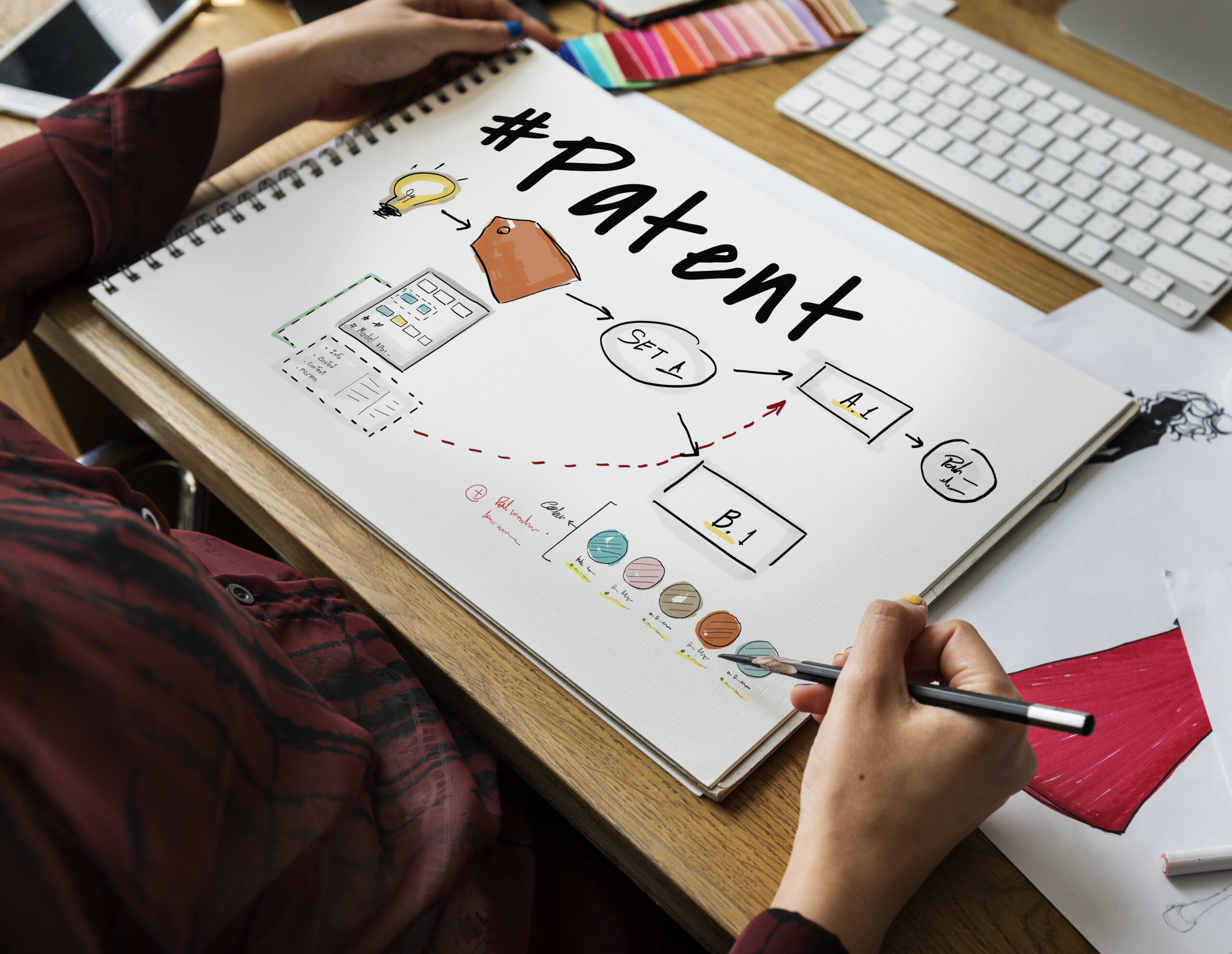Hand-drawn image depicting the complex patent application process.
